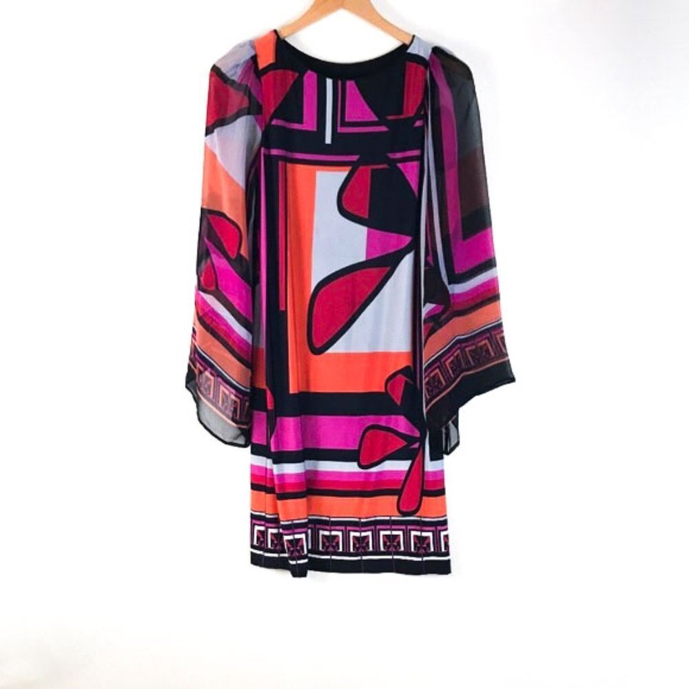 Analili bright retro dress with sheer sleeves - Picture 3 of 12